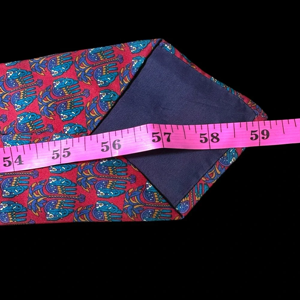 Sheaf & Caber Mens Silk Tie Red Blue Elephant Palm Tree Made in Italy Patterned